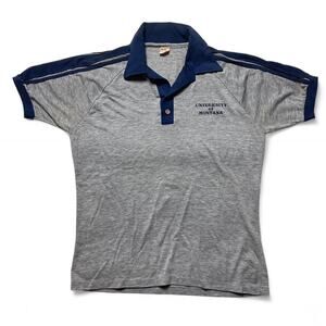 University of Montana Grizzlies 70s Vintage Grey Navy Cotton Polo Shirt XL